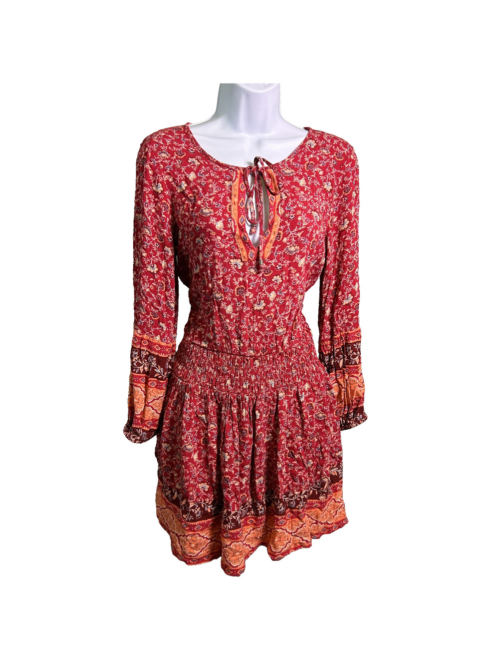 American Eagle Mini Drop Waist Dress Womens M Floral Bohemian Smocked Cottage